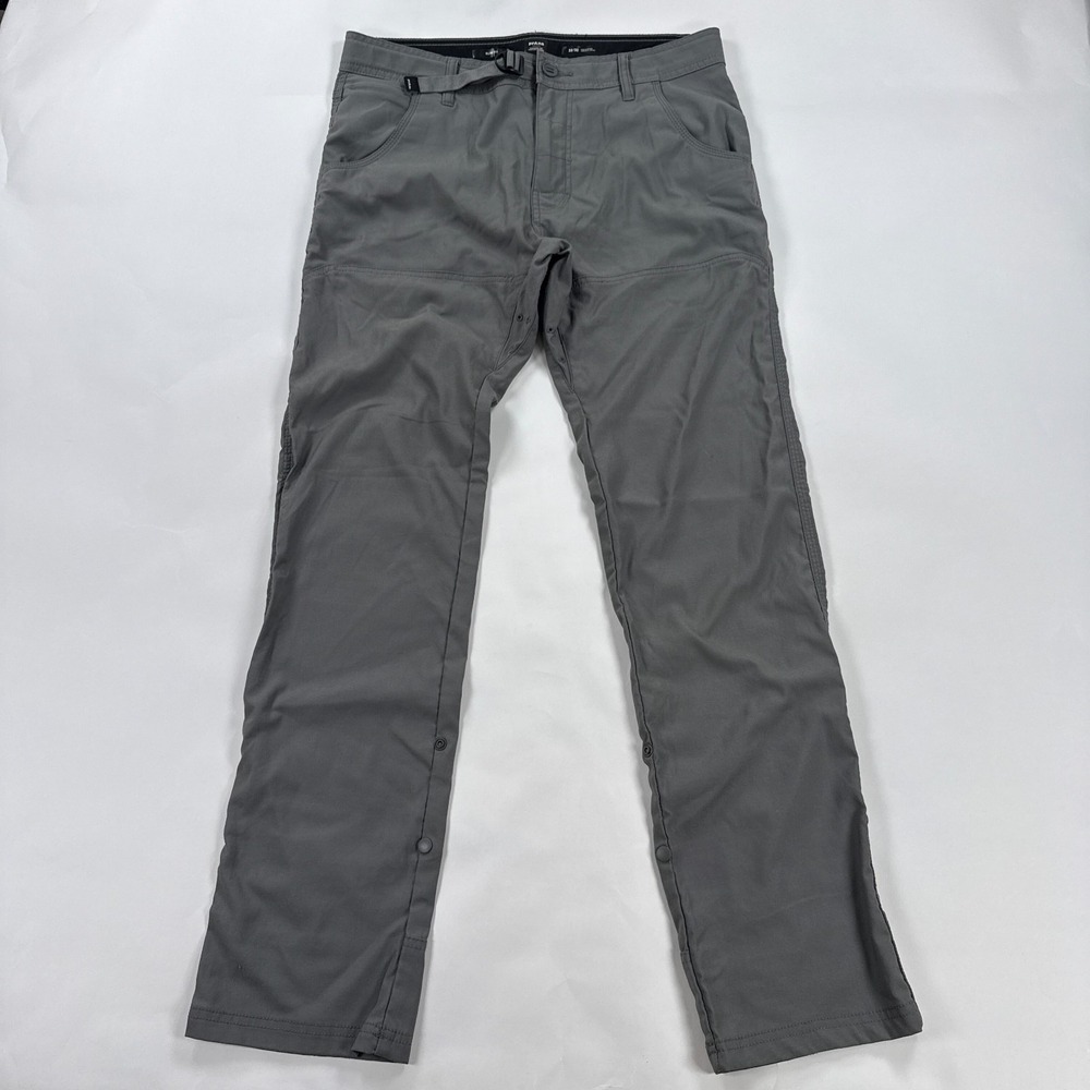 prAna Stretch Zion II Pants Mens 32x32 Gray Slim Fit Hiking Climbing Roll Up